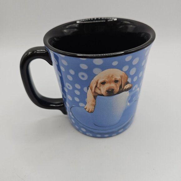 Keith Kimberlin Retro Blue Polka Dot Yellow Labrador Puppy Dog Coffee Tea Mug - Picture 11 of 11